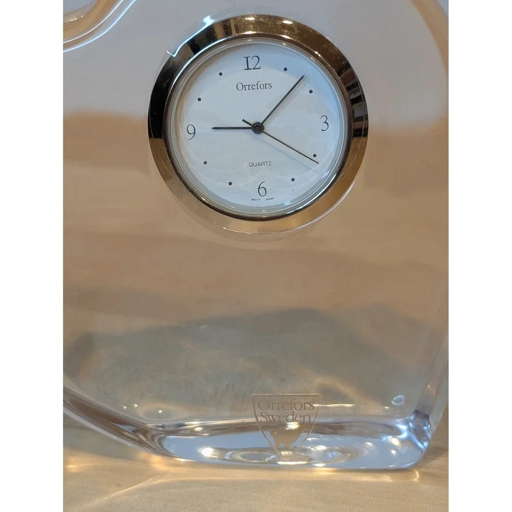 Orrefors Sweden‎ Crystal Heart Table Clock Quartz Desk Decor Valentine's Day E2